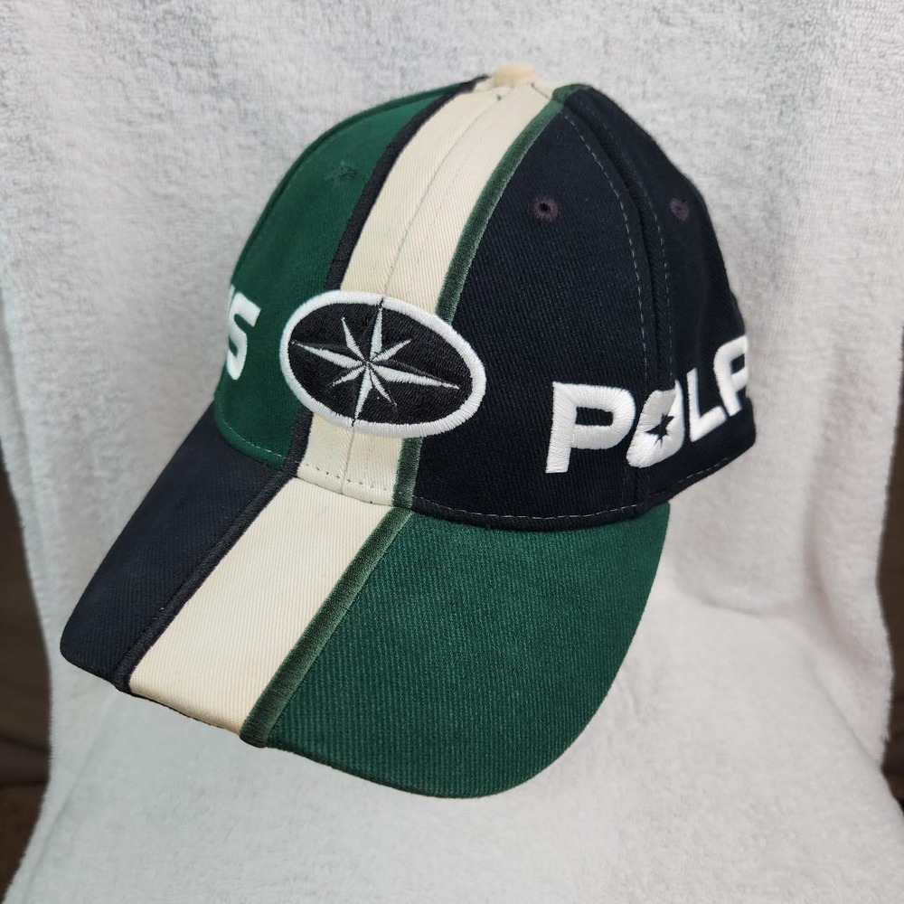 Polaris ATV Vintage Hat Cap Snapback Color Block Wrap Around Stripe Green Black